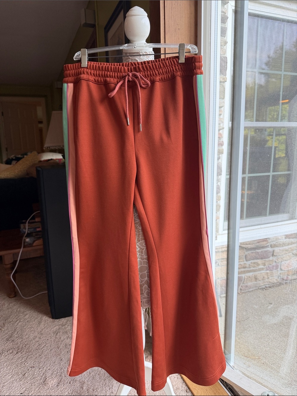 Free People Rust Track Pants with Pink & Mint Side Stripes